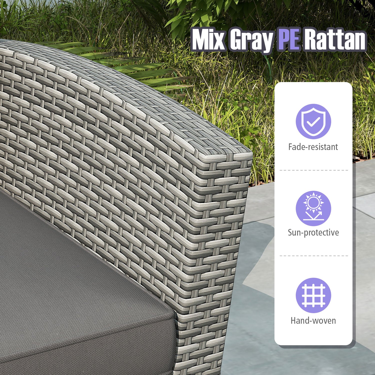 4 Pieces Patio Rattan Furniture Set Sofa Table with Storage Shelf Cushion