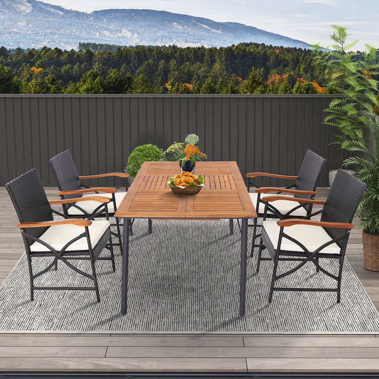 Set of 2/4 Patio Wicker Dining Chairs with Soft Zippered Cushion