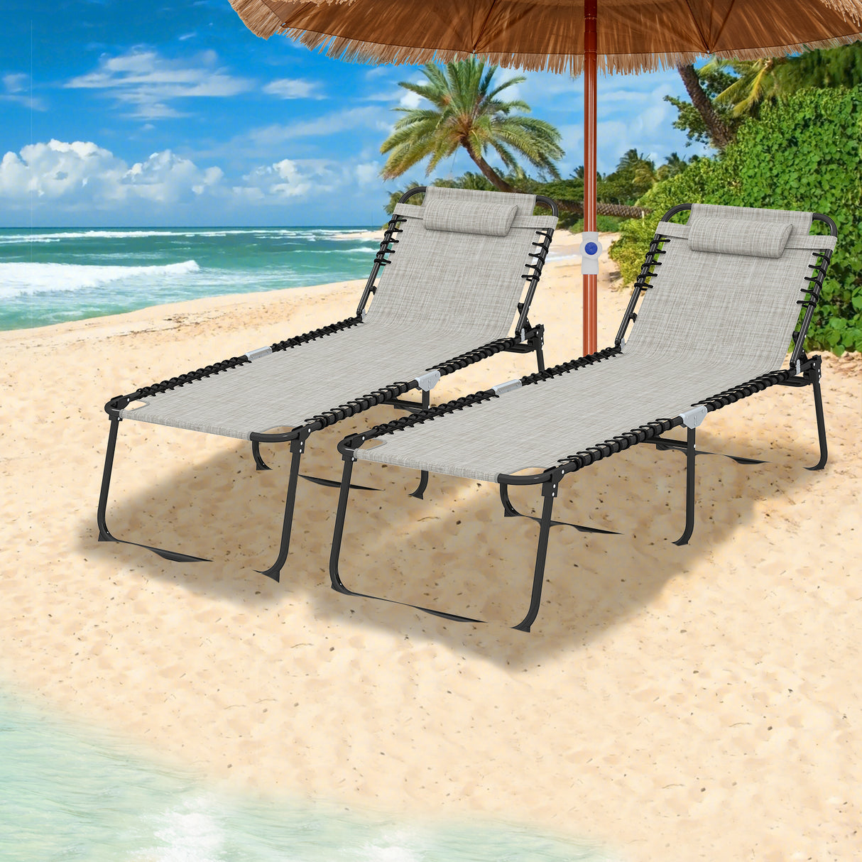 4 Position Folding Lounge Chaise with Adjustable Backrest and Footrest