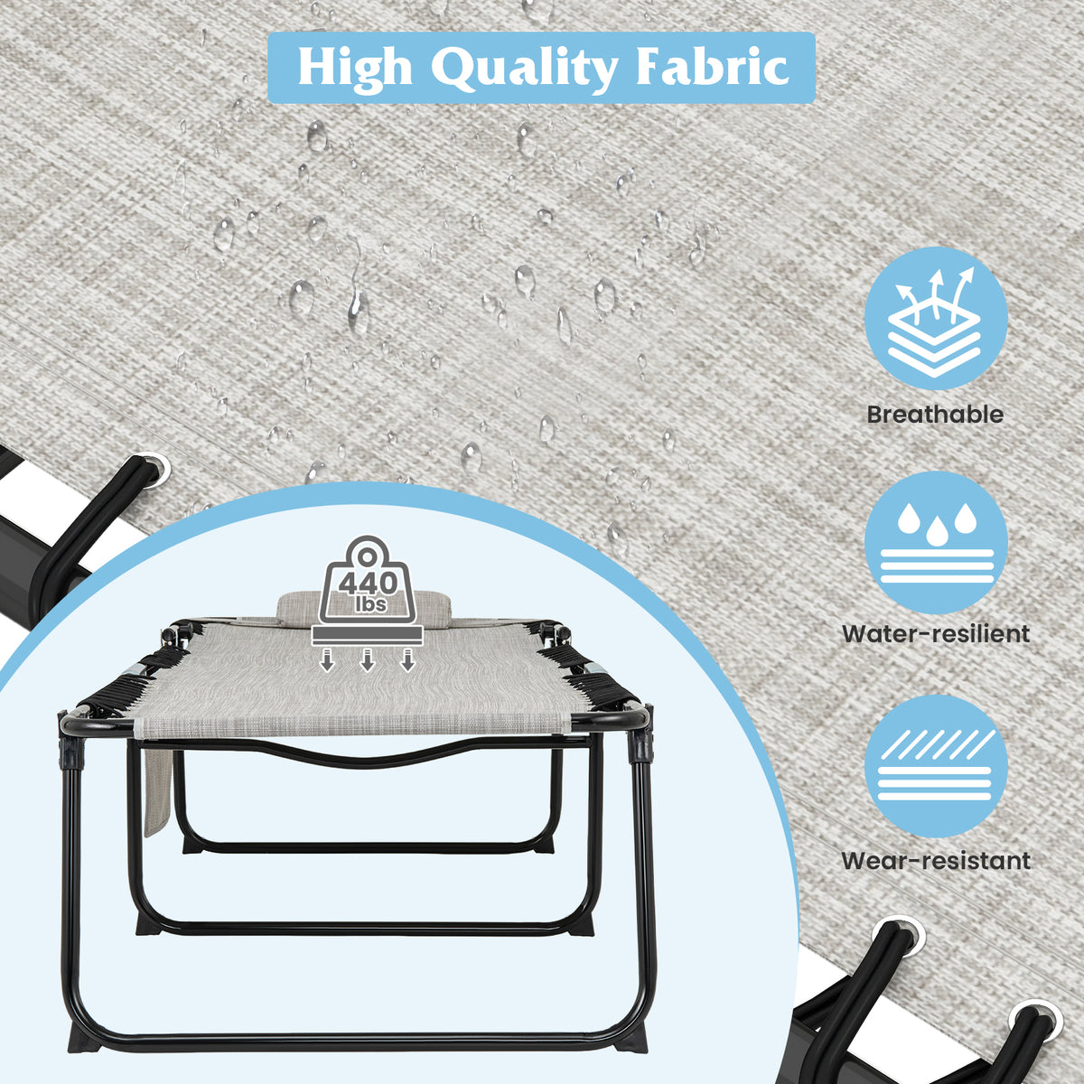 4 Position Folding Lounge Chaise with Adjustable Backrest and Footrest