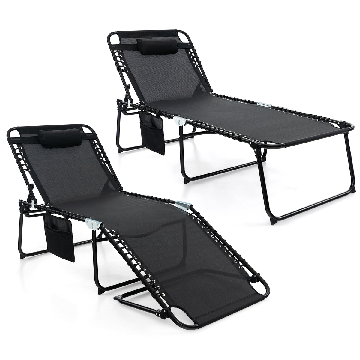 4 Position Folding Lounge Chaise with Adjustable Backrest and Footrest