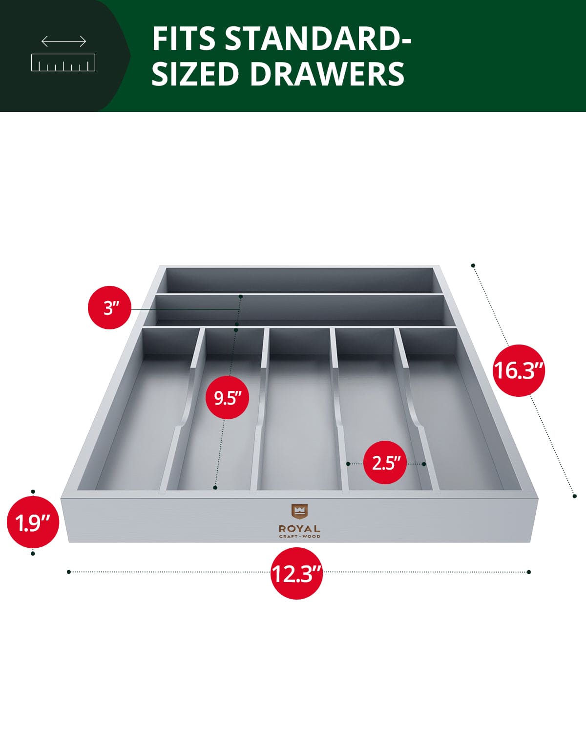 Basic Silverware Drawer Organizer, Gray