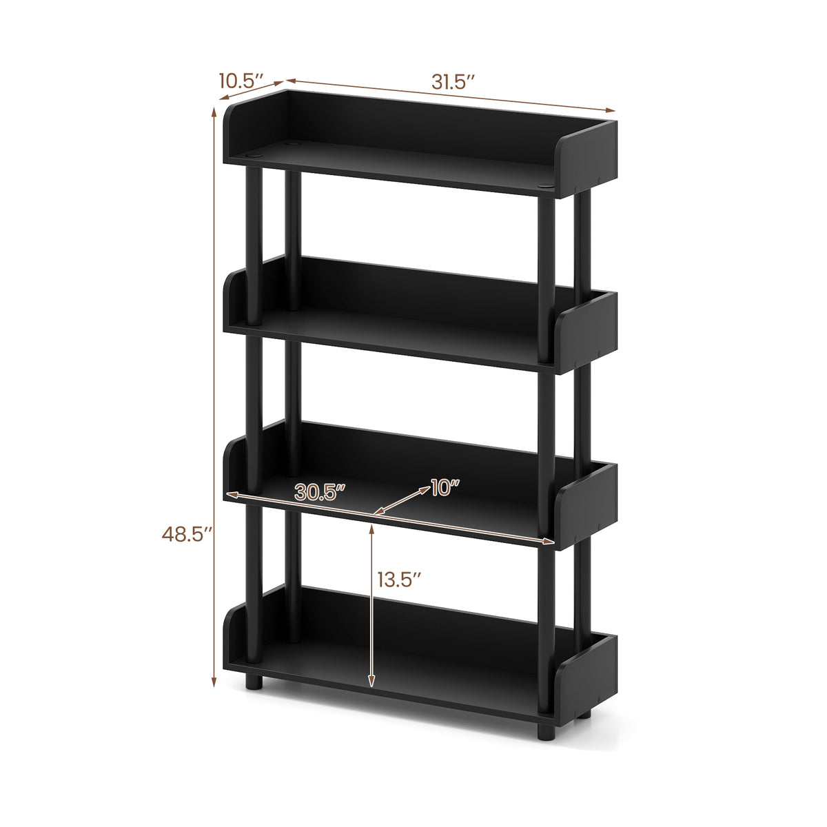 4-Tier Bookshelf Open Bookcase with Anti-Tipping Kit Industrial Storage Unit