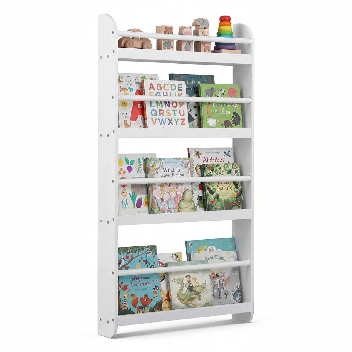 4-Tier Bookshelf Organizer for Toys and Books with Basswood Crossbar
