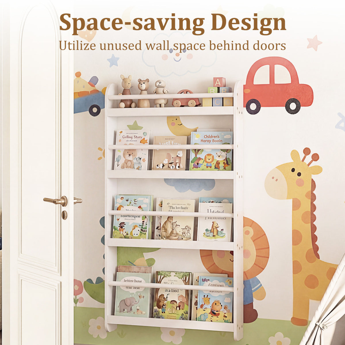 4-Tier Bookshelf Organizer for Toys and Books with Basswood Crossbar