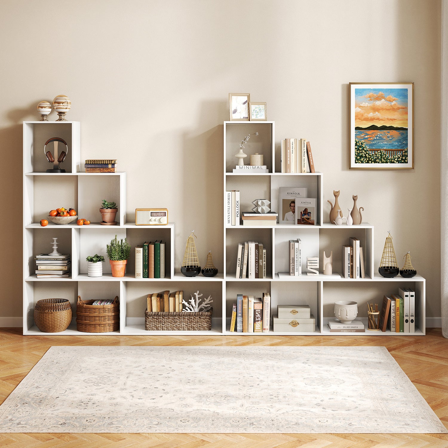 4-Tier Bookshelf Stair Bookcase with 6 Cubes Display Rack
