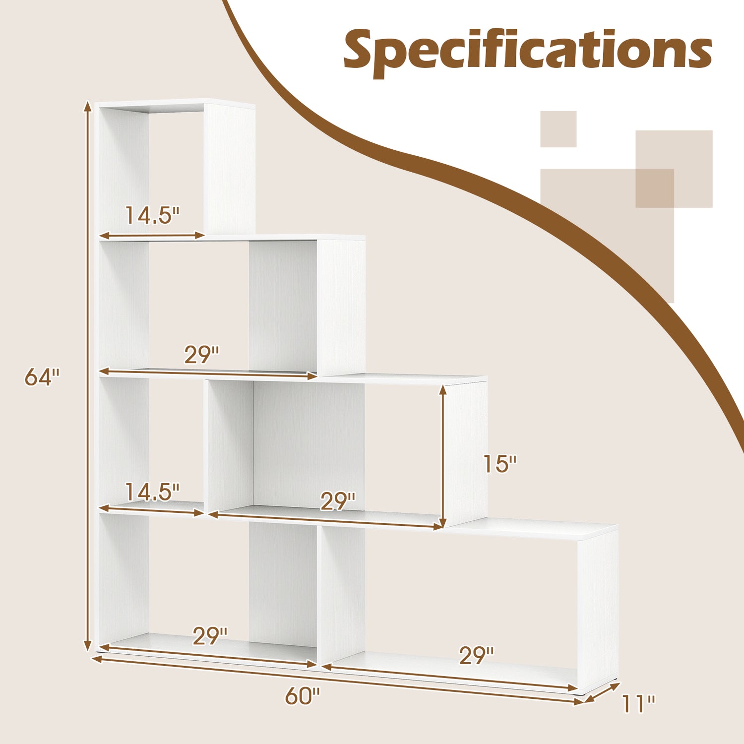 4-Tier Bookshelf Stair Bookcase with 6 Cubes Display Rack