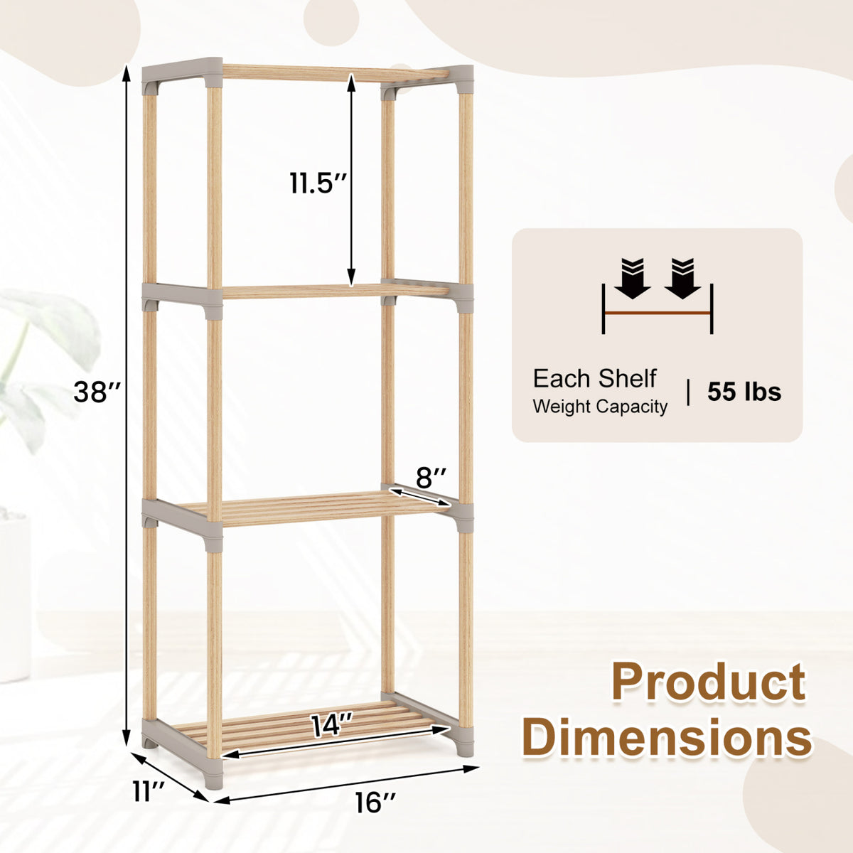 5-Tier/4-Tier Bookshelf with Open Shelves for Home Office and Bathroom-5/Bathroom-4