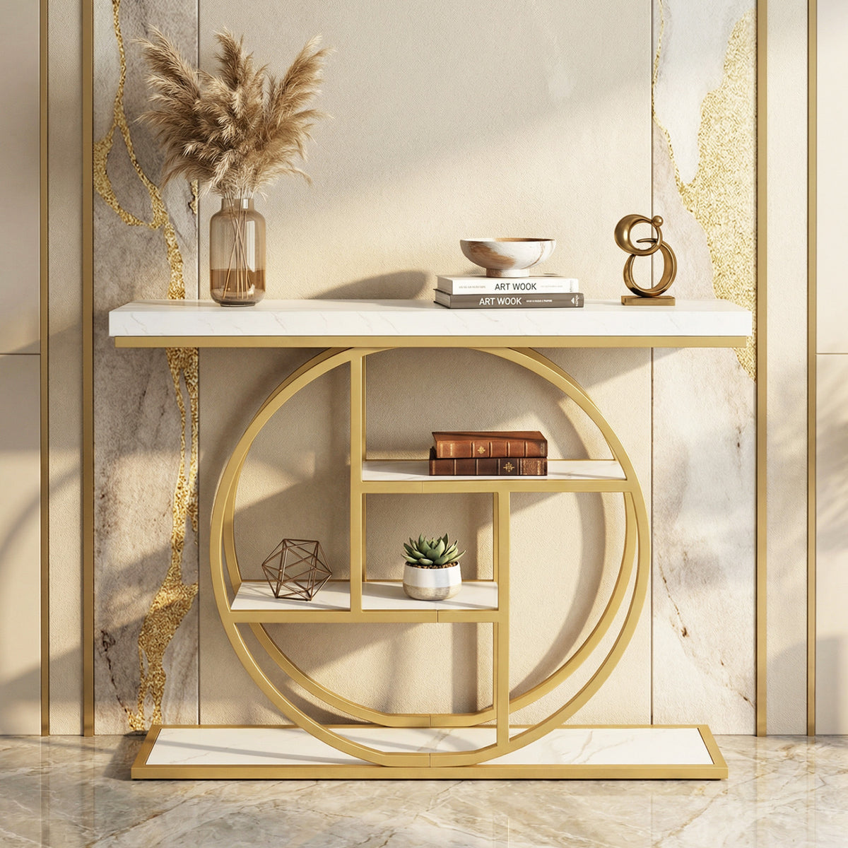 4-Tier Console Table 41 Inches Entryway Table with Storage Shelves
