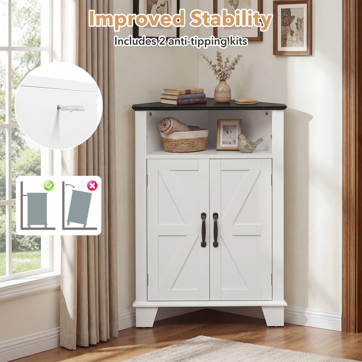 4-Tier Corner Storage Cabinet with Open Shelf