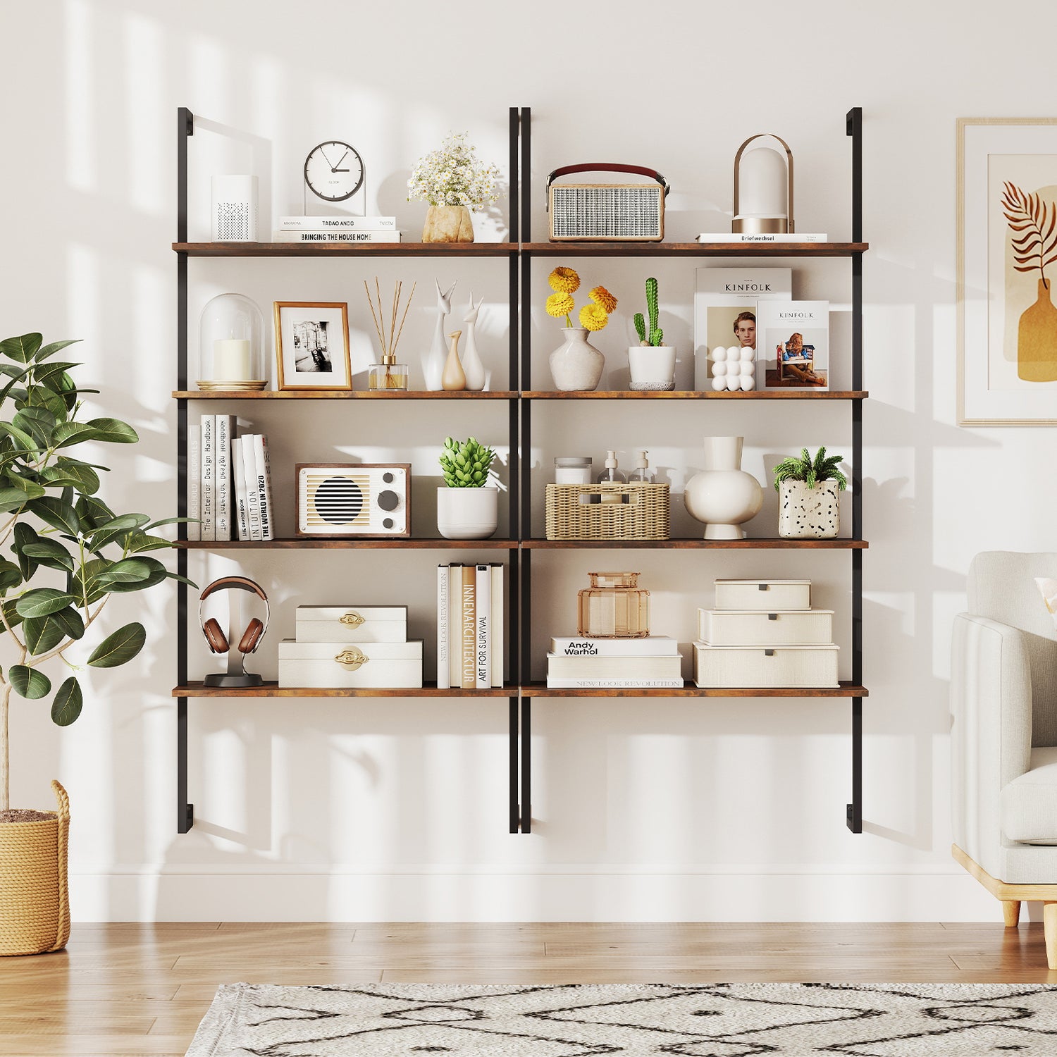 4-Tier Industrial Ladder Bookshelf with Metal Frame-Coffee