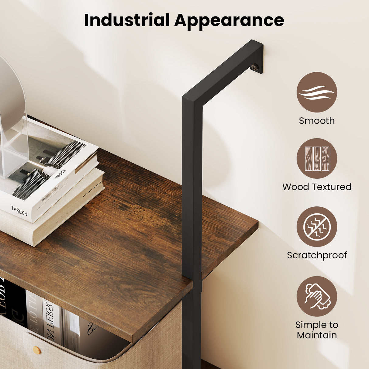 4-Tier Industrial Ladder Bookshelf with Metal Frame-Coffee