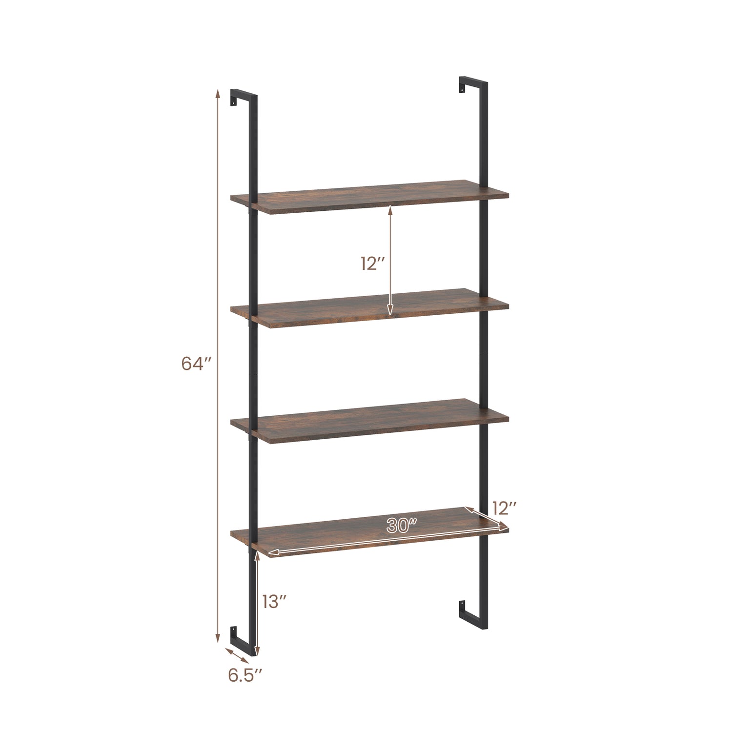4-Tier Industrial Ladder Bookshelf with Metal Frame-Coffee