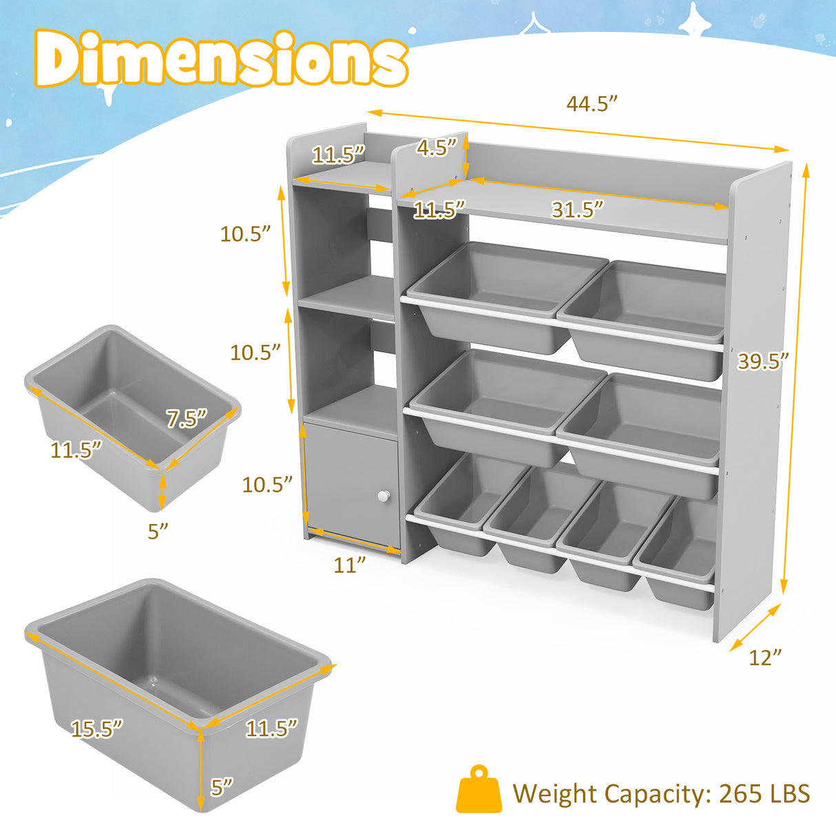 4-Tier Kids Bookshelf and Toy Storage Rack with 8 Toy Organizer Bins