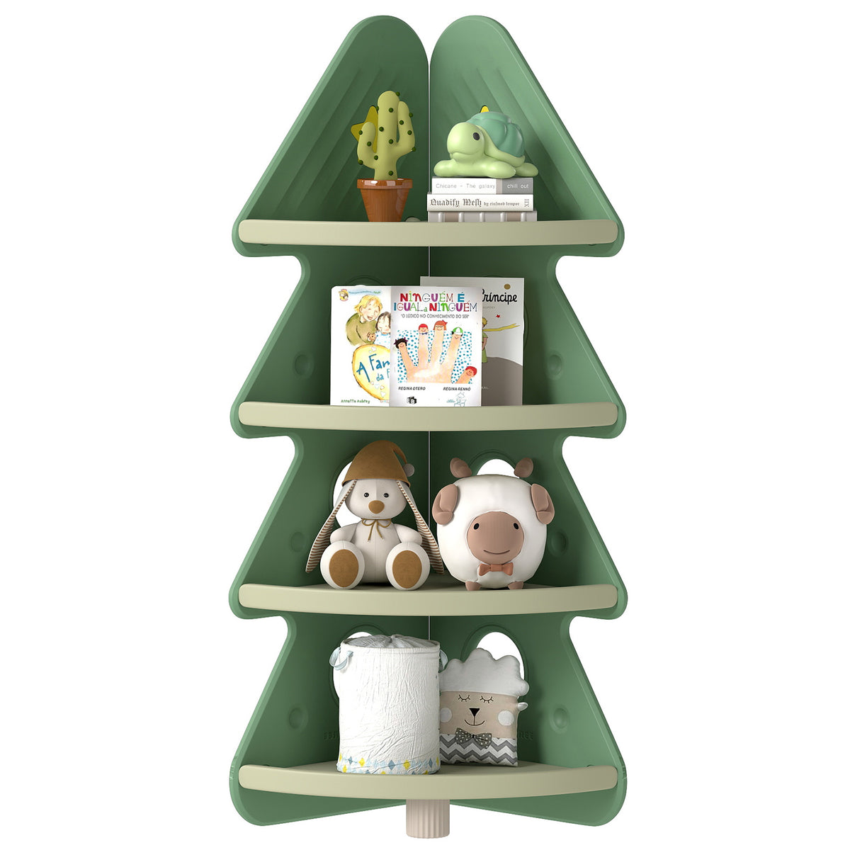4-Tier Kids Corner Bookshelf Baby Display Shelf for Kids Room-Green