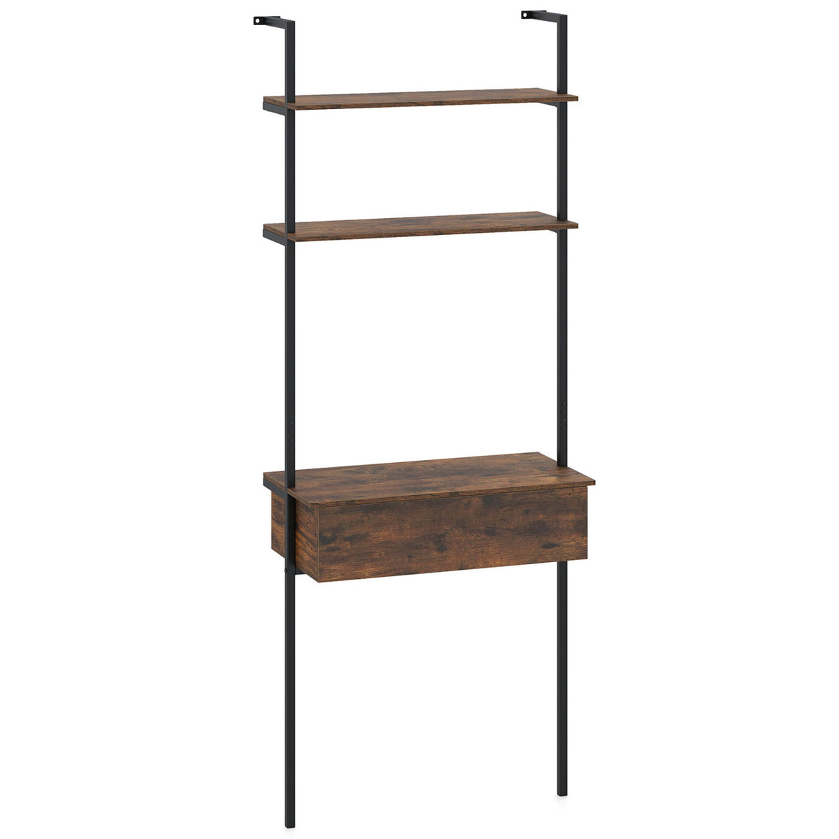 4-Tier Ladder Bookshelf with Drawer and Metal Frame for Living Room