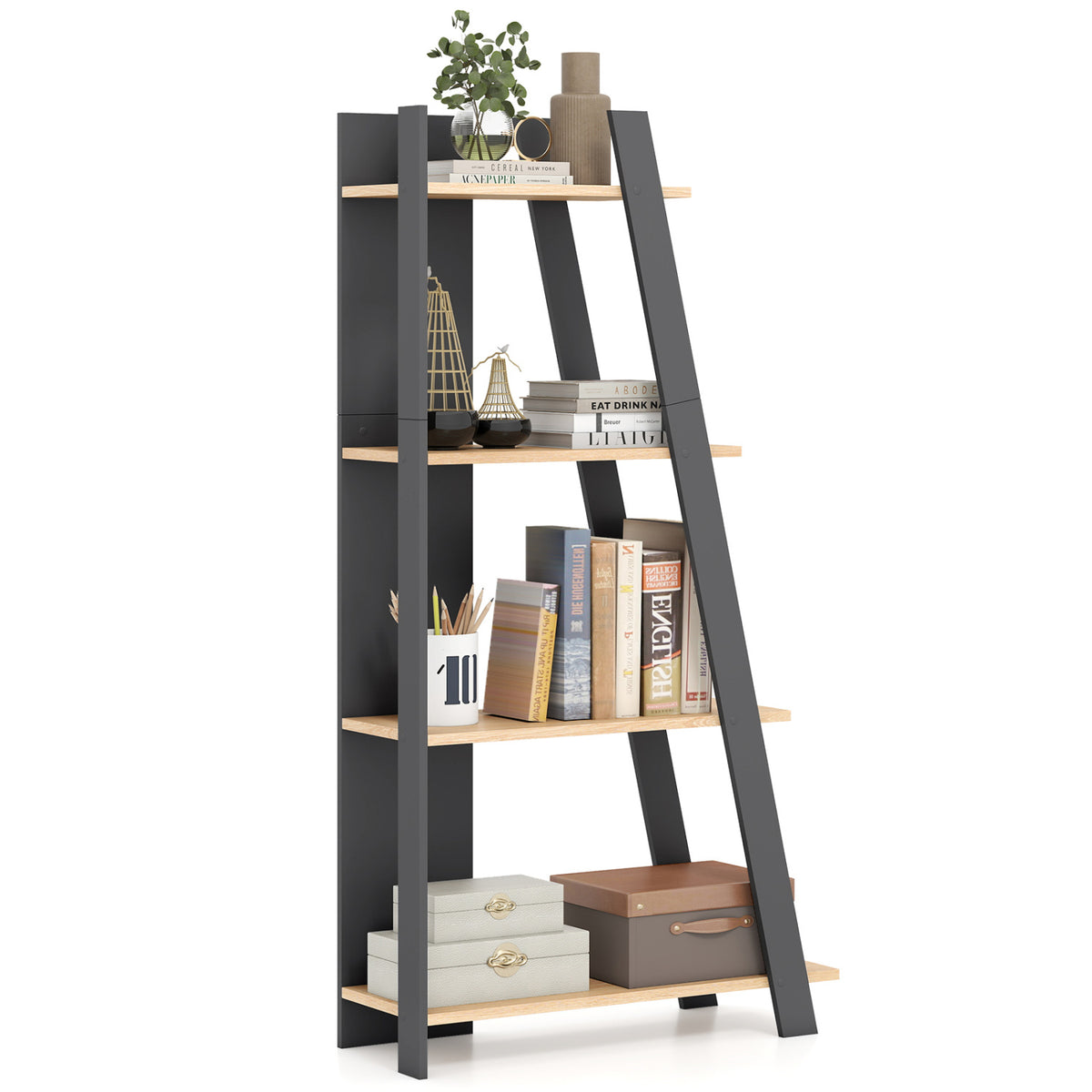 4-Tier Modern Bookshelf Wooden Vertical Display Book Shelf for Small Space