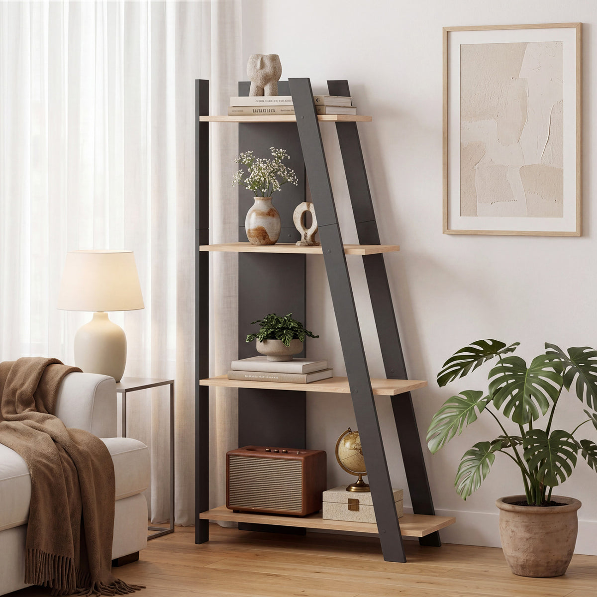 4-Tier Modern Bookshelf Wooden Vertical Display Book Shelf for Small Space