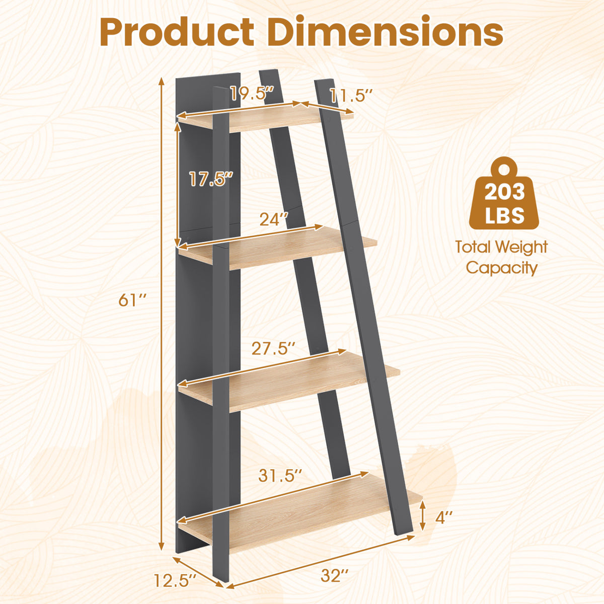 4-Tier Modern Bookshelf Wooden Vertical Display Book Shelf for Small Space