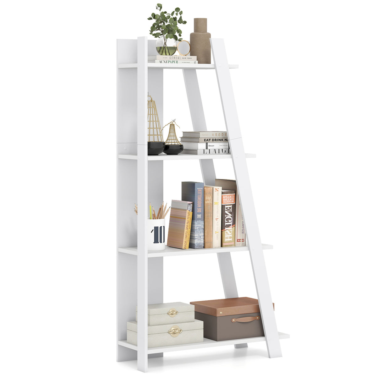4-Tier Modern Bookshelf Wooden Vertical Display Book Shelf for Small Space