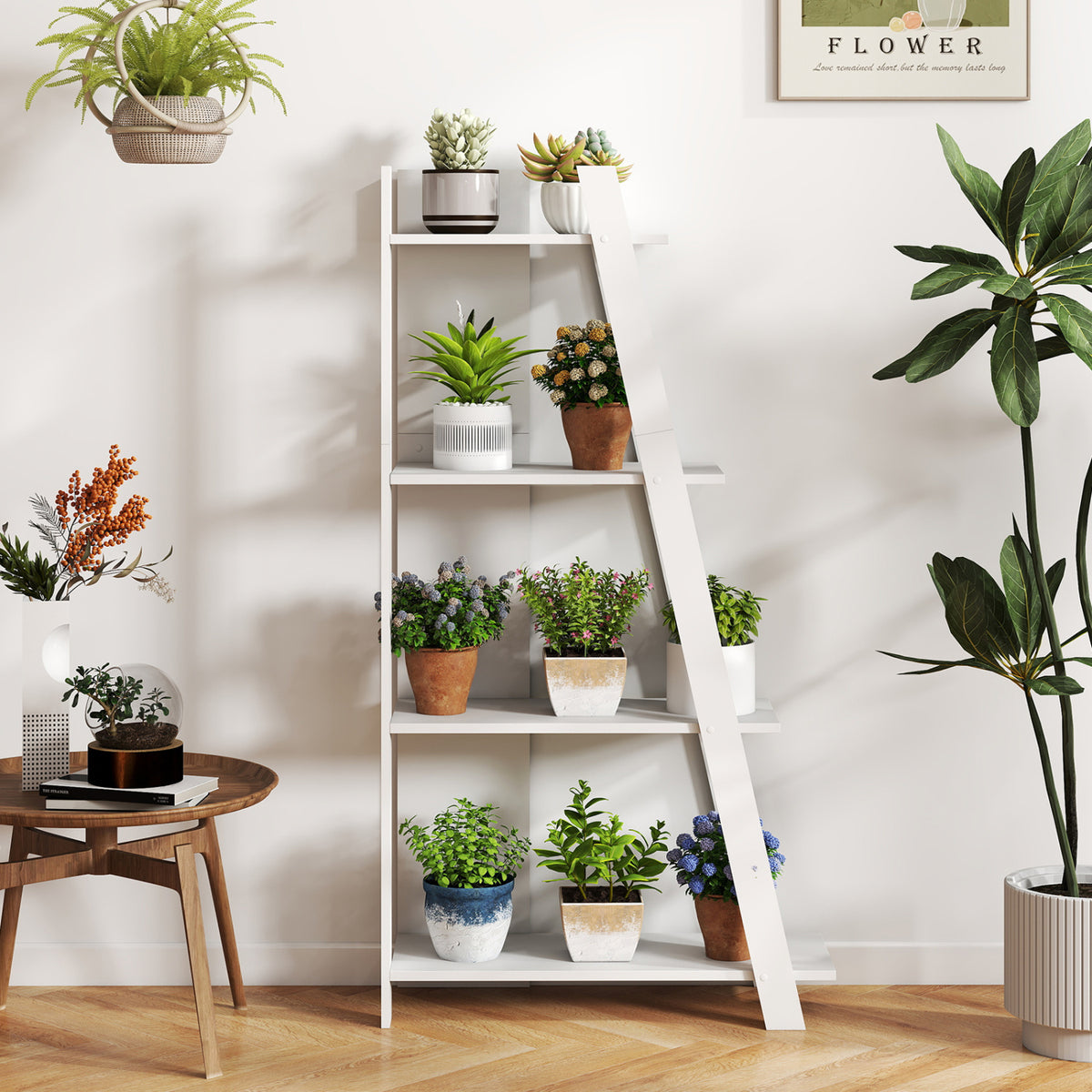 4-Tier Modern Bookshelf Wooden Vertical Display Book Shelf for Small Space