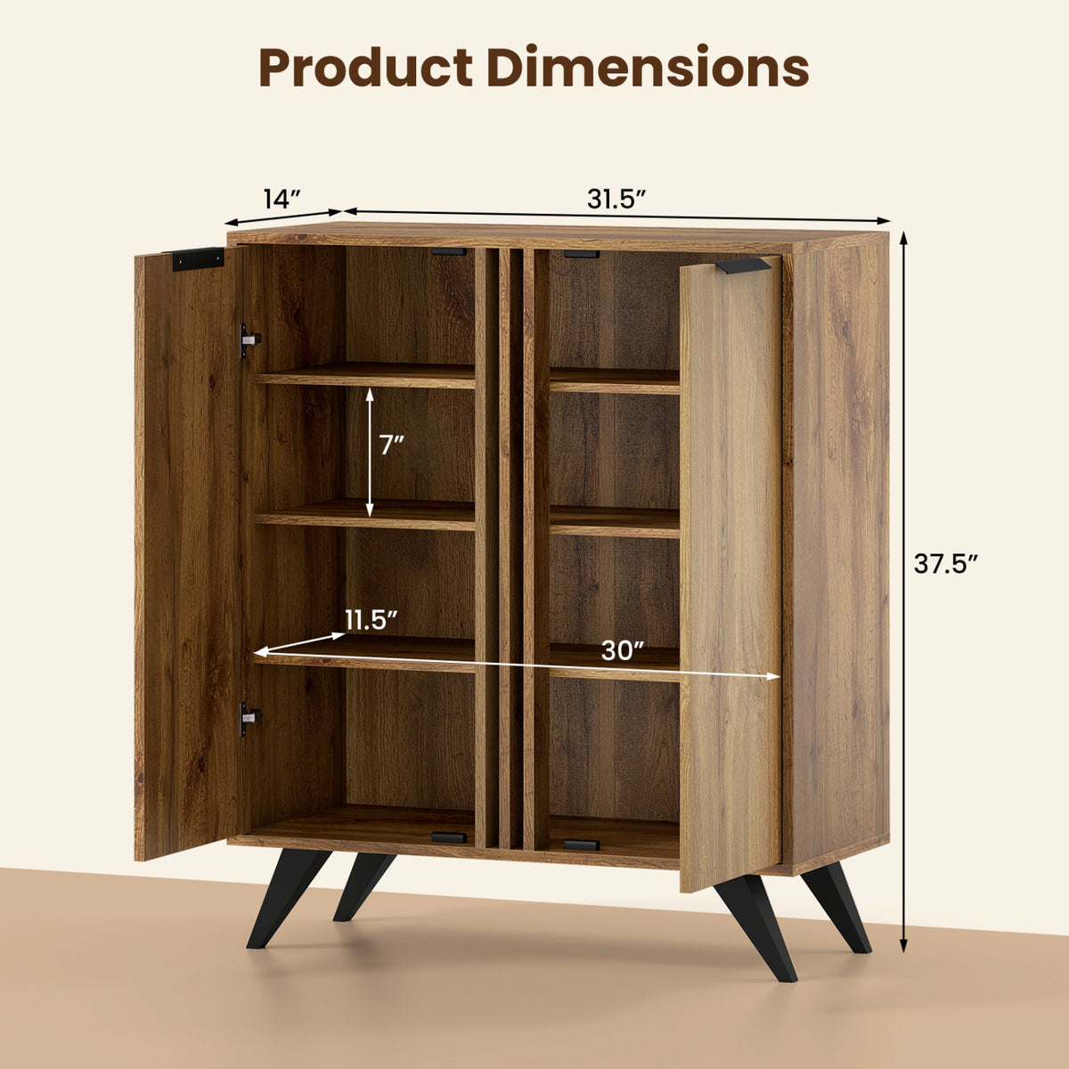 4-Tier Modern Freestanding Hidden Shoe Cabinet with 2 Doors-Natural