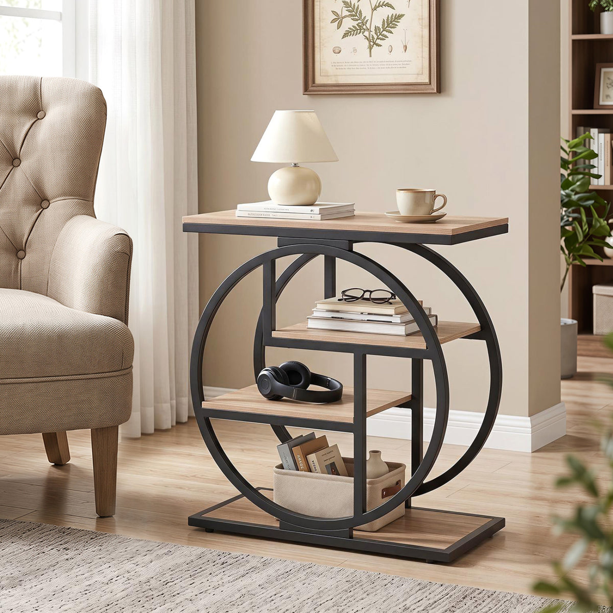 4-Tier Narrow End Table for Living Room with Storage Shelves