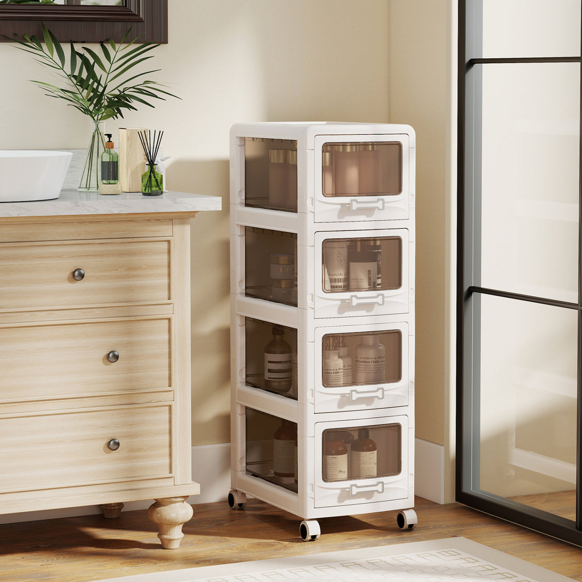 4-Tier/5-Tier/3-Tier Plastic Drawer Storage Organizer Rolling Cart with 3/4/5 Drawers and Lockable Wheels