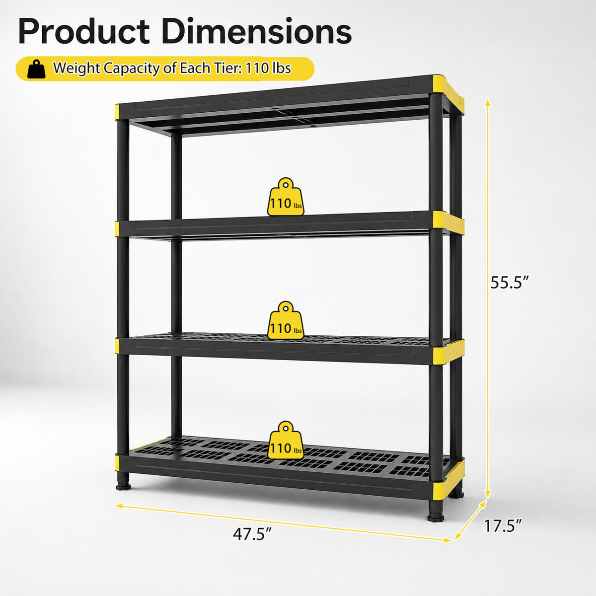 4-Tier Plastic Storage Shelf Heavy-Duty Utility Rack Freestanding Storage Rack-Black