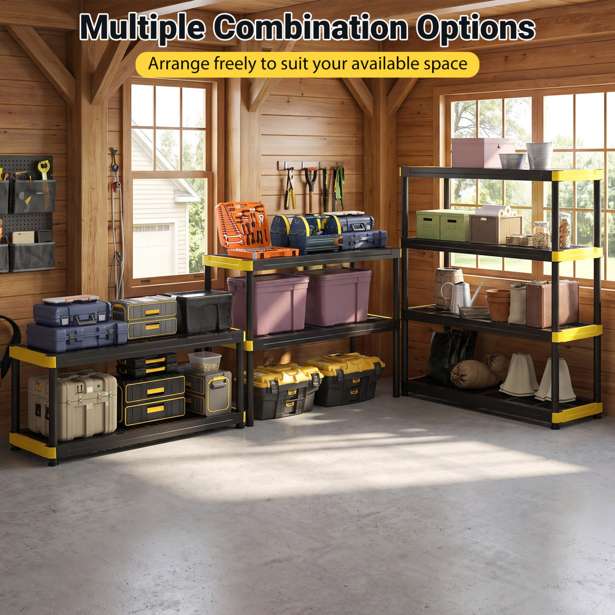 4-Tier Plastic Storage Shelf Heavy-Duty Utility Rack Freestanding Set of 2-Black