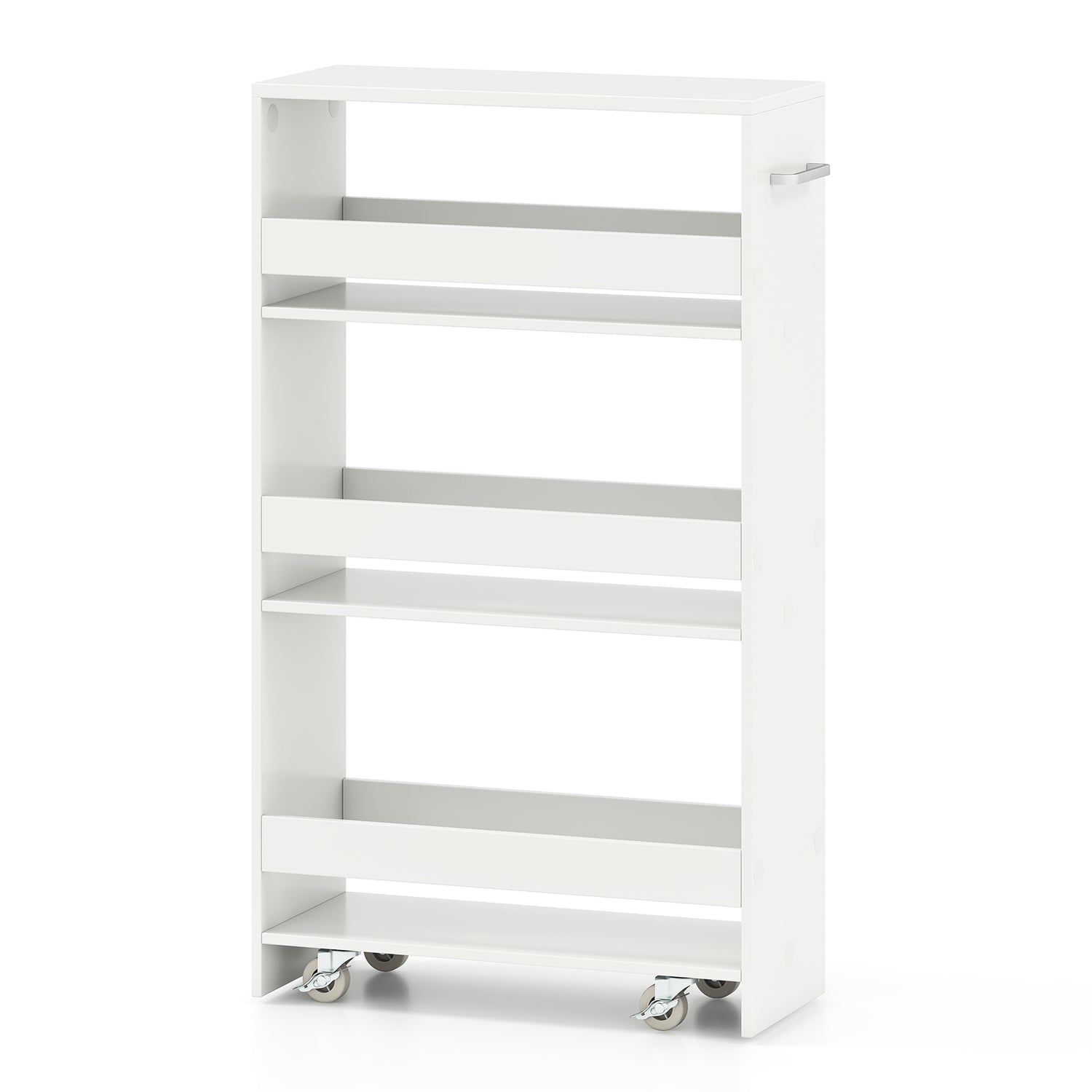4-Tier Rolling Storage Cart Slim Kitchen Cart on Wheels with Open Shelves and Handle