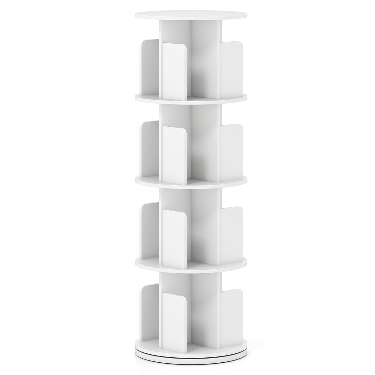 4-Tier Rotating Bookshelf 360° Display Rack with Dividers and Anti-falling Baffles