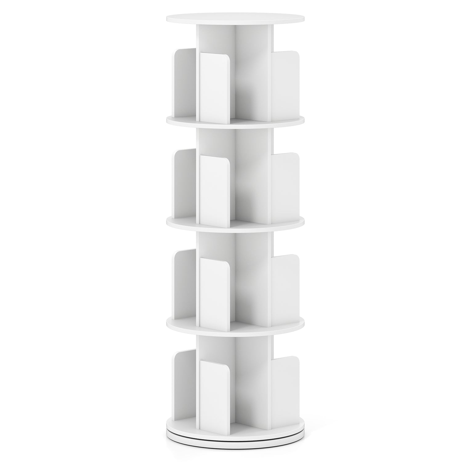 4-Tier Rotating Bookshelf 360° Display Rack with Dividers and Anti-falling Baffles