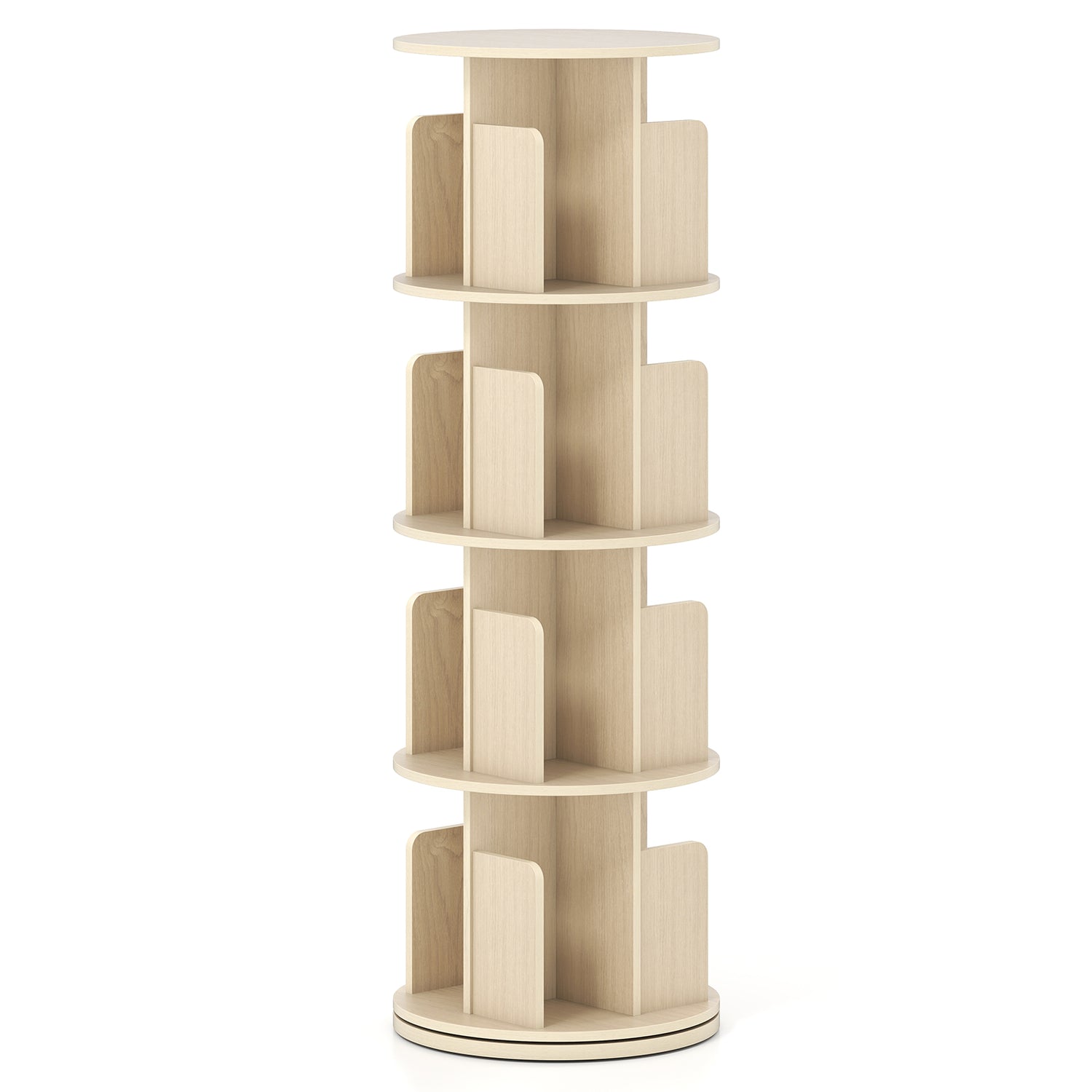 4-Tier Rotating Bookshelf 360° Display Rack with Dividers and Anti-falling Baffles