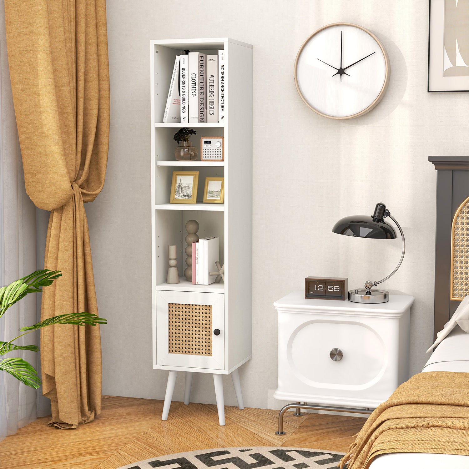 4 Tiers Rattan Storage Cabinet with Slim Design