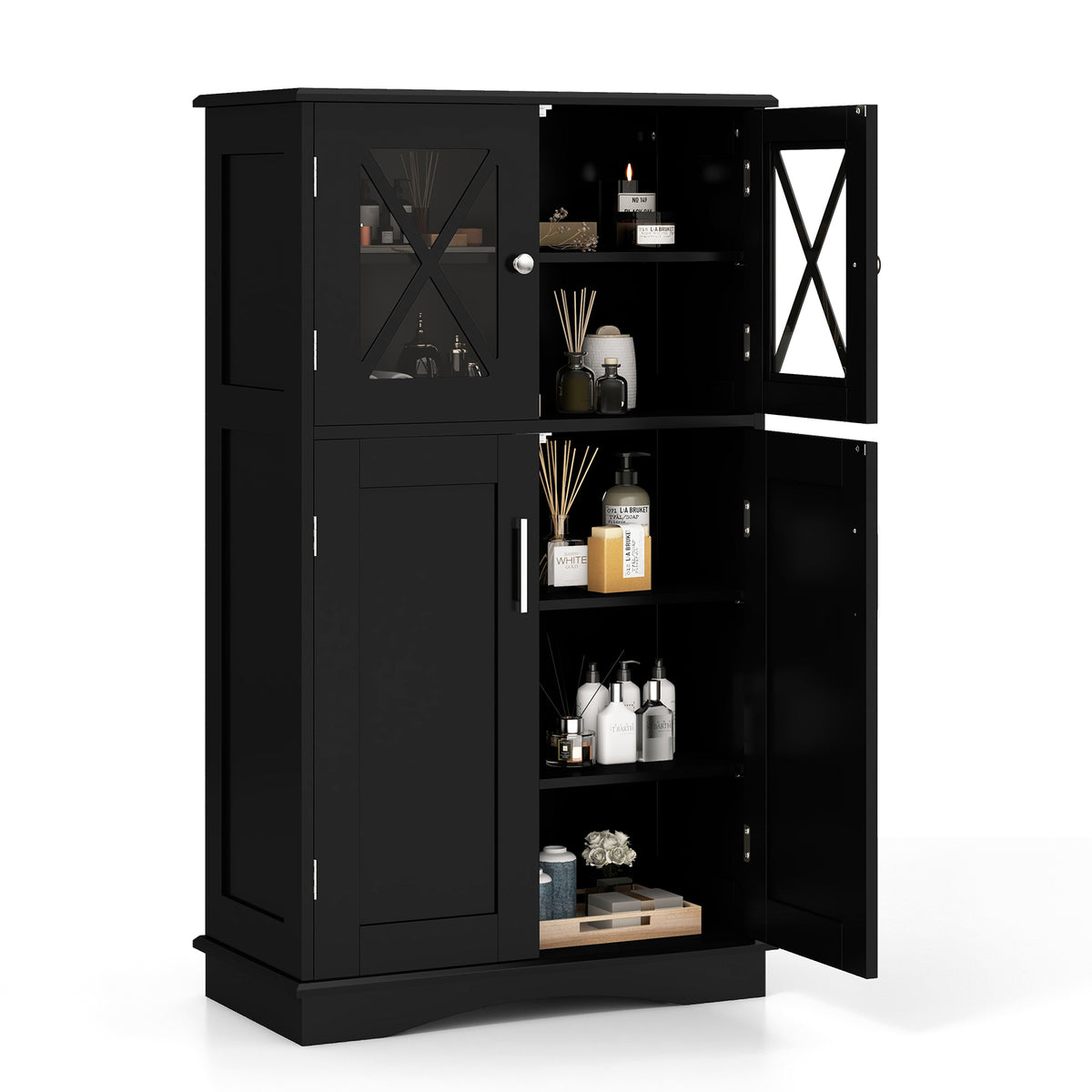 4 Doors Freeestanding Bathroom Floor Cabinet with Adjustable Shelves