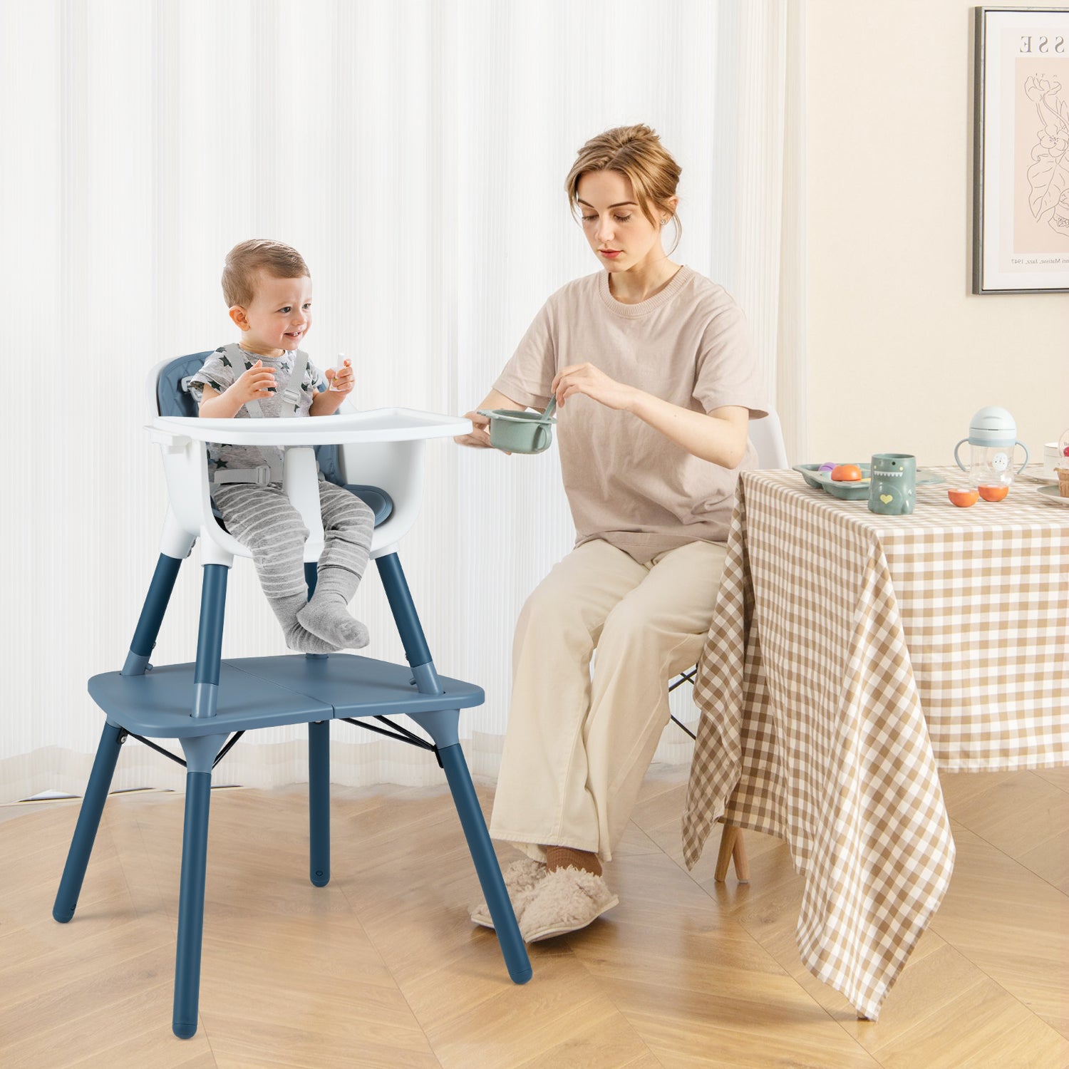 4-in-1 Baby Convertible Toddler Table Chair Set with PU Cushion