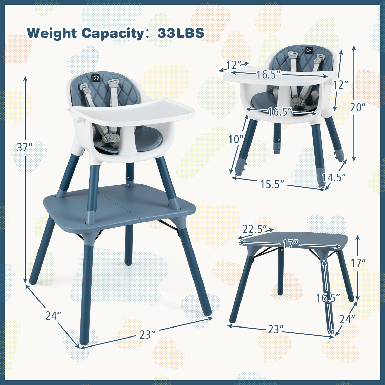 4-in-1 Baby Convertible Toddler Table Chair Set with PU Cushion