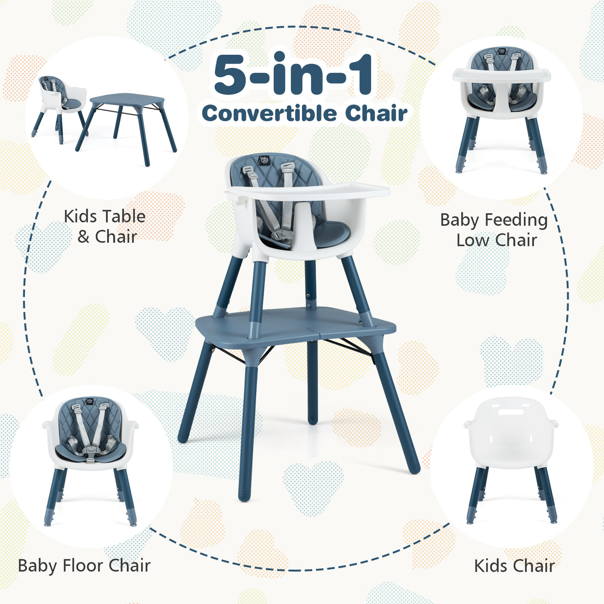 4-in-1 Baby Convertible Toddler Table Chair Set with PU Cushion