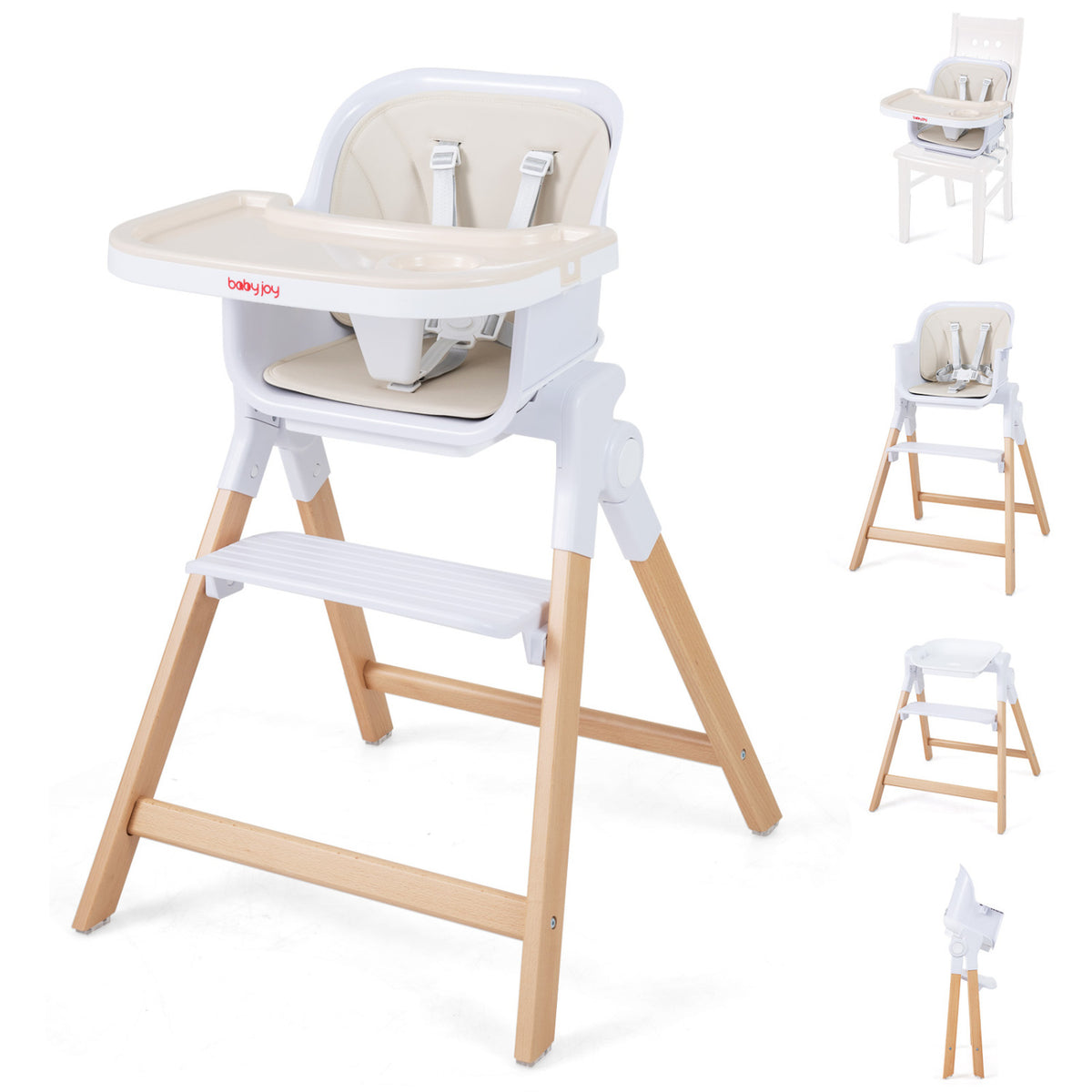 4-in-1 Convertible Baby High Chair with Detachable and Adjustable Tray