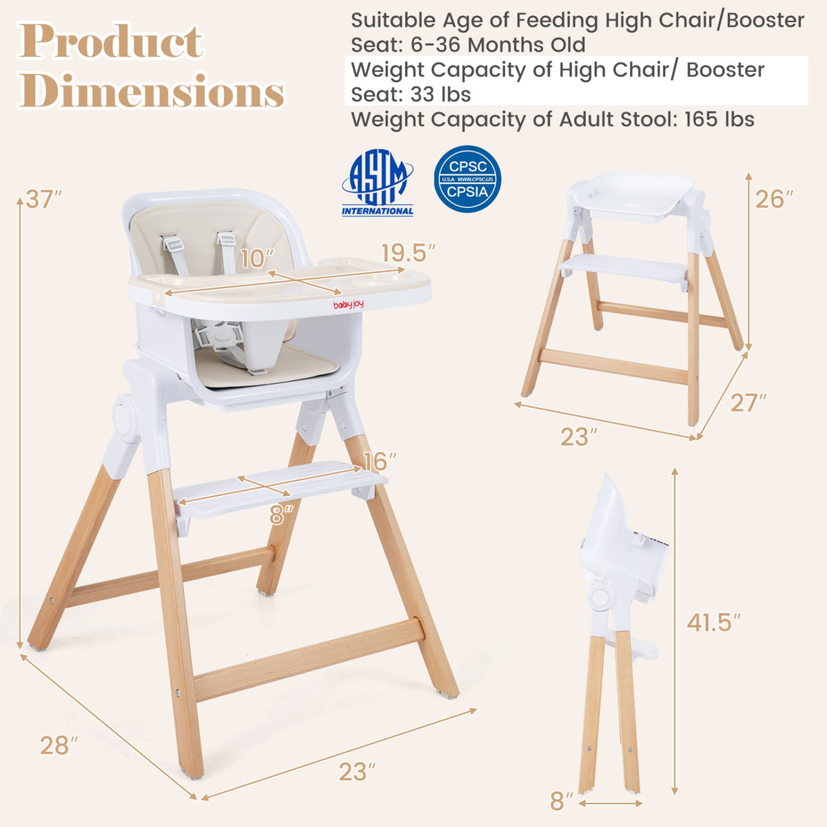 4-in-1 Convertible Baby High Chair with Detachable and Adjustable Tray