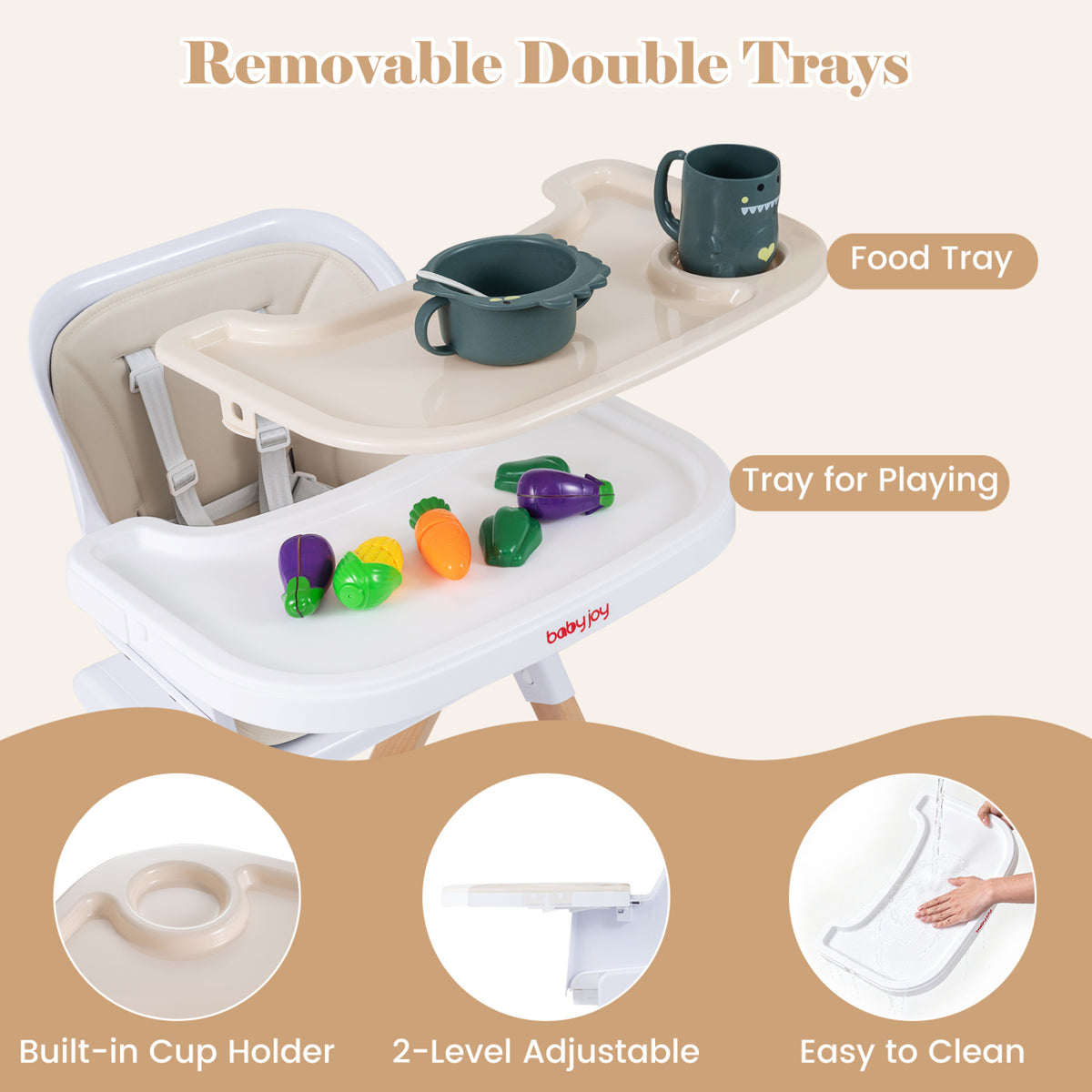 4-in-1 Convertible Baby High Chair with Detachable and Adjustable Tray