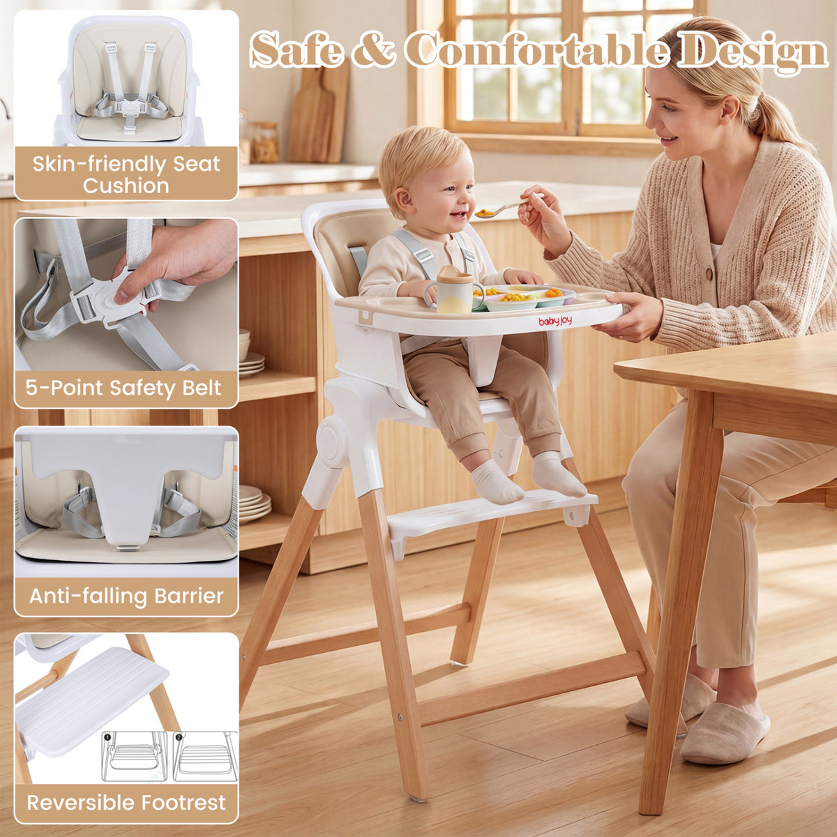 4-in-1 Convertible Baby High Chair with Detachable and Adjustable Tray