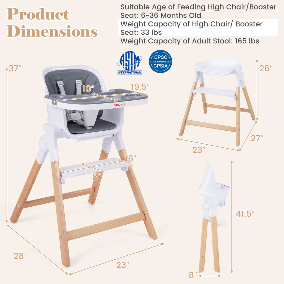 4-in-1 Convertible Baby High Chair with Detachable and Adjustable Tray