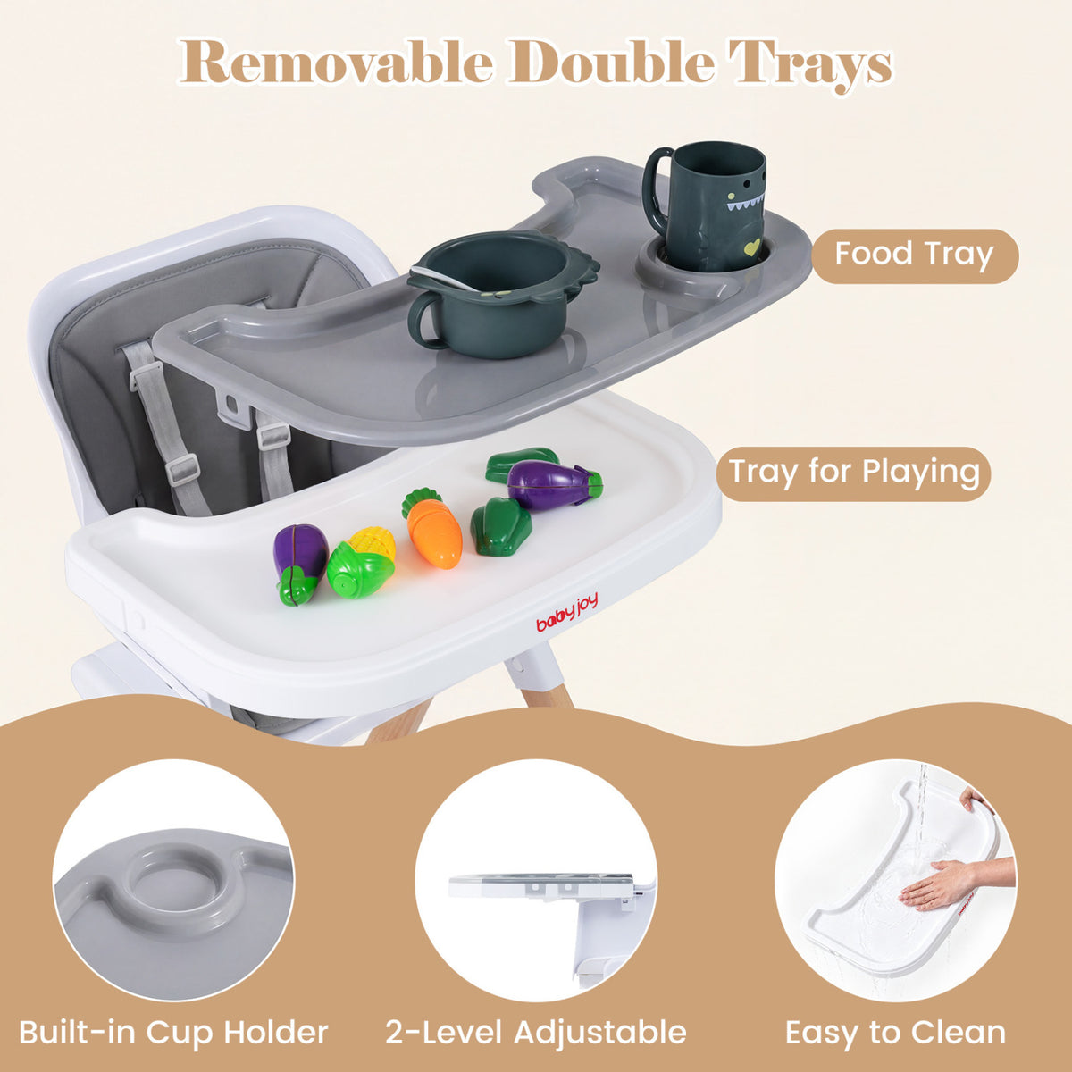 4-in-1 Convertible Baby High Chair with Detachable and Adjustable Tray