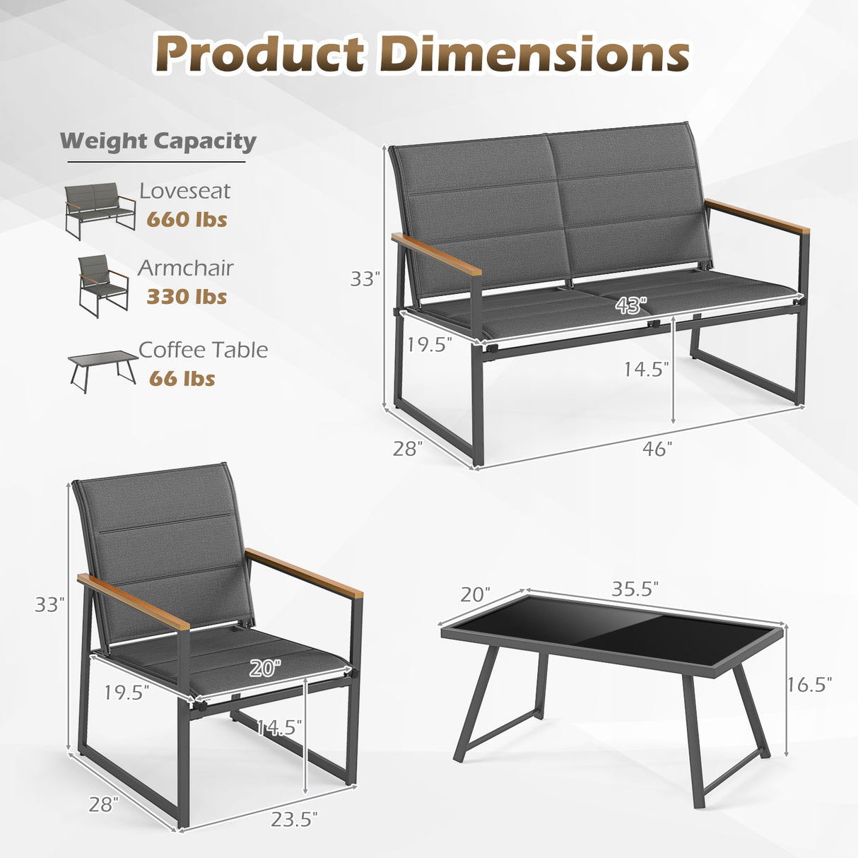 4-Piece Outdoor Conversation Patio Furniture Set