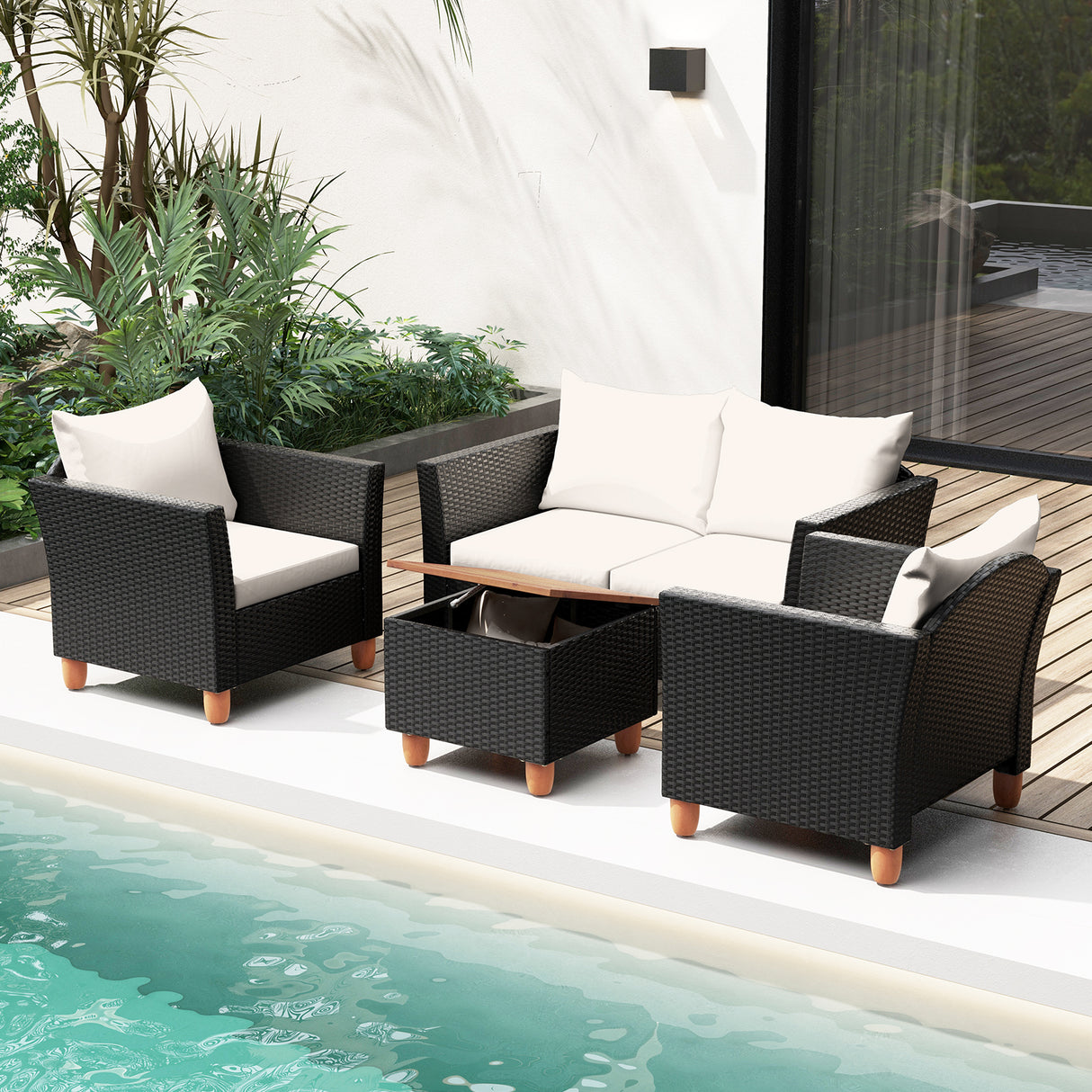 4 Piece Outdoor Conversation Set with Storage Coffee Table