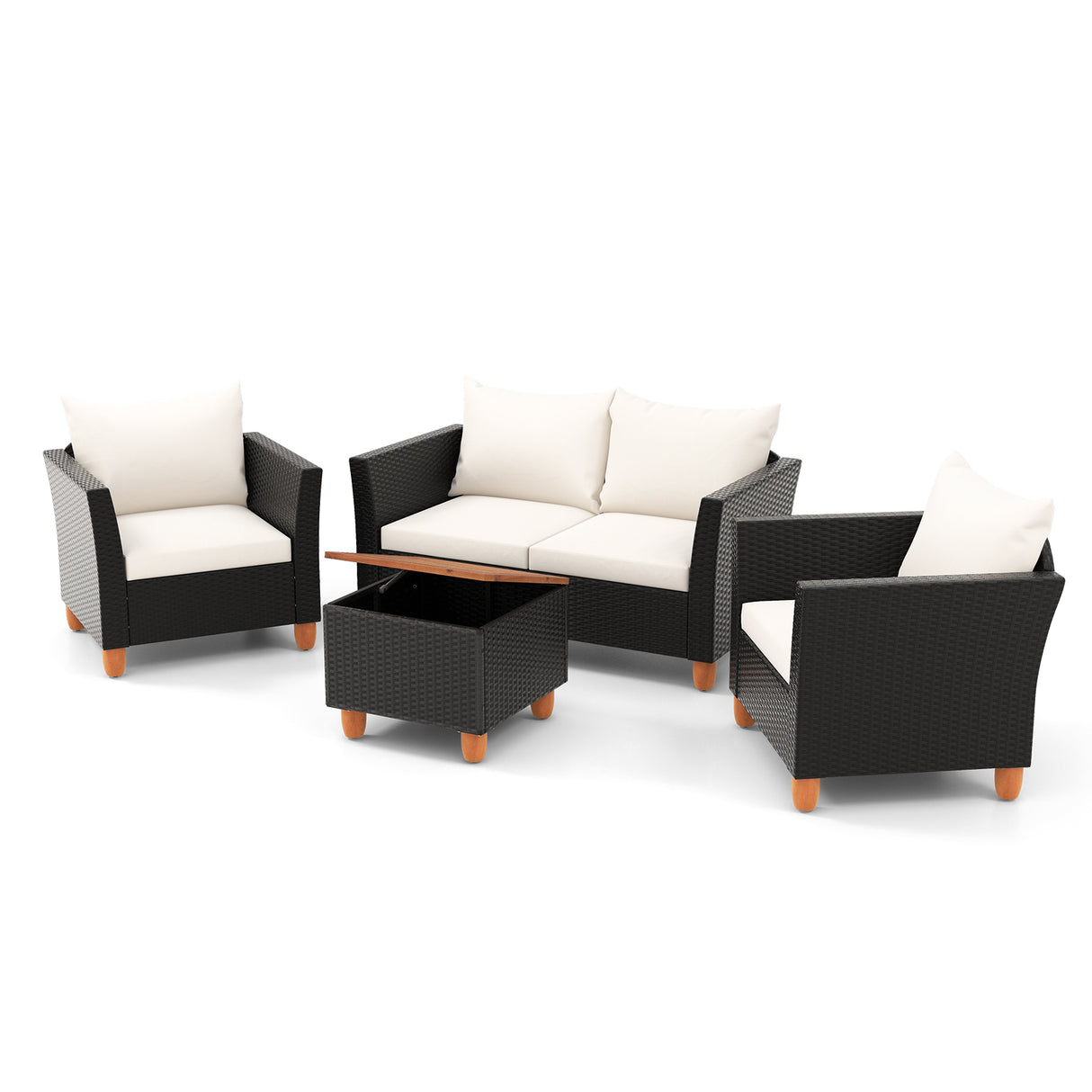 4 Piece Outdoor Conversation Set with Storage Coffee Table