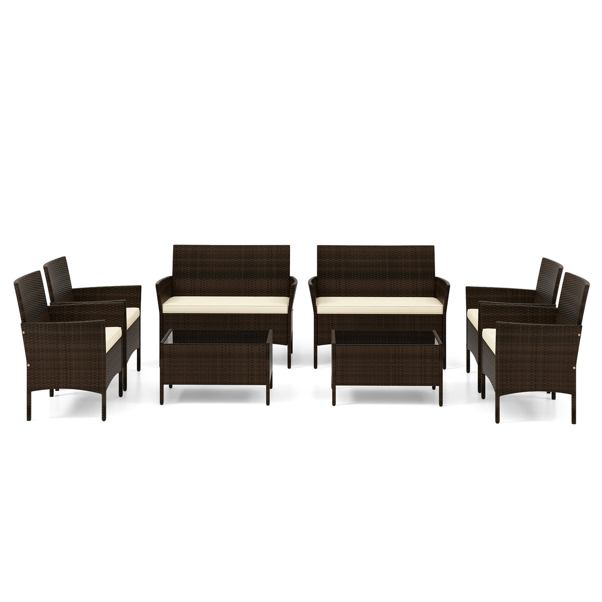 4 Piece Patio Rattan Conversation Set with Cozy Seat Cushions