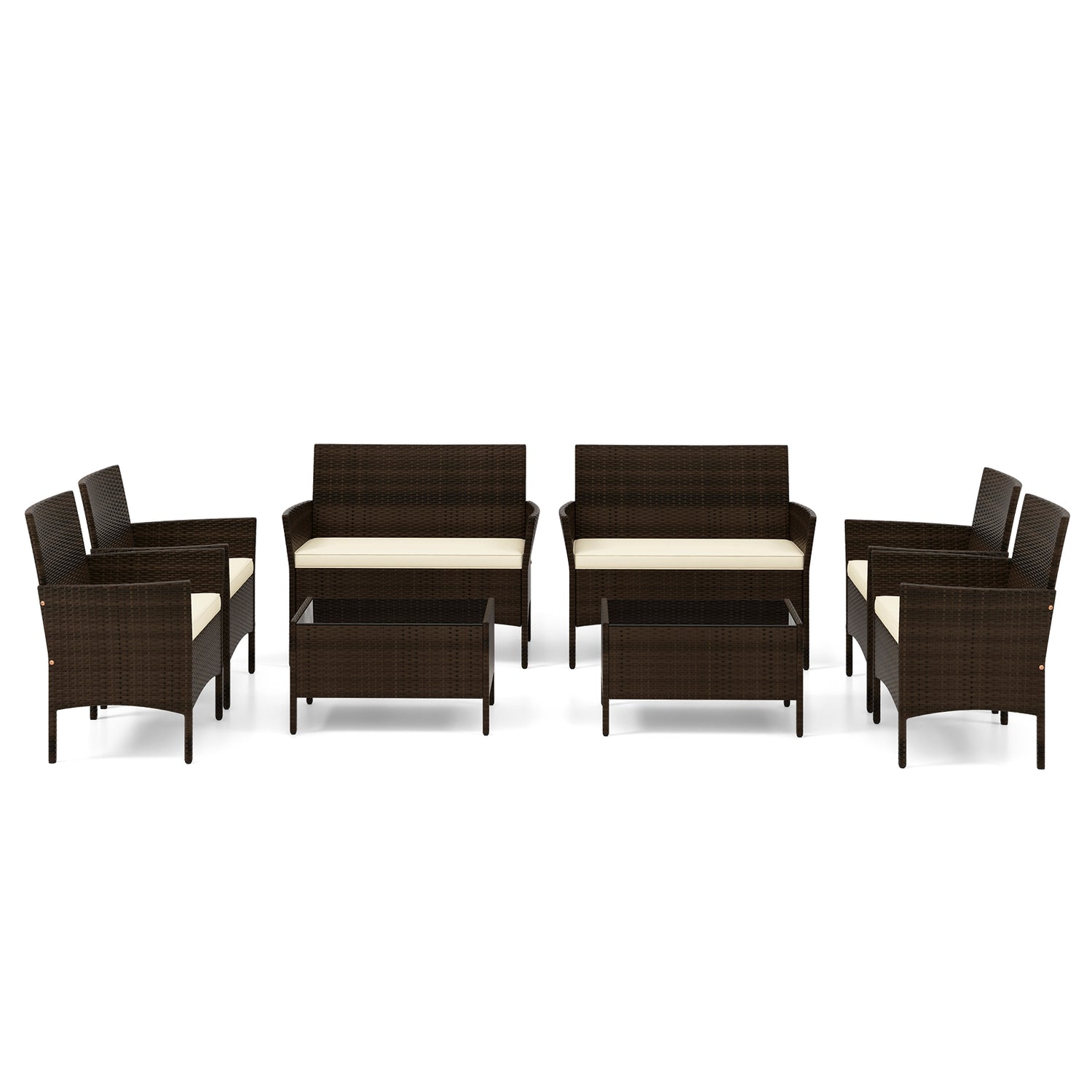 4 Piece Patio Rattan Conversation Set with Cozy Seat Cushions